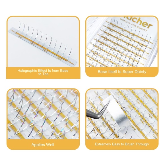 Silver Lash Extensions CC Curl 9-18mm Mixed Lash Trays, Holographic Lash Tinsel - Picture 2 of 8